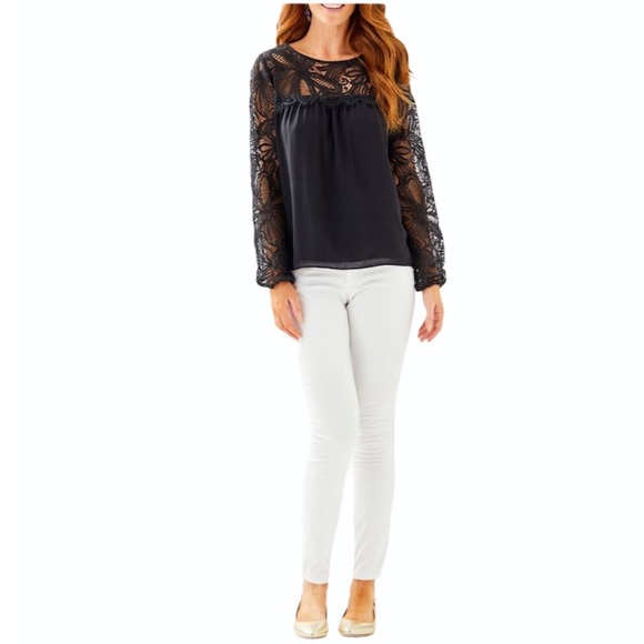 Lilly Pulitzer Keegan Long-Sleeve Lace-Yoke Top - Picture 3 of 5